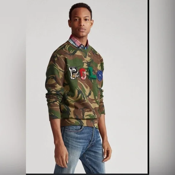 Ralph Lauren Polo Camo Fleece Sweatshirt crewneck long sleeves prep collegiate